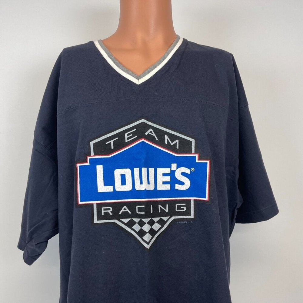 Lowes Team Racing V Neck T Shirt Vtg Y2K 2005 Nascar Blue Size XL